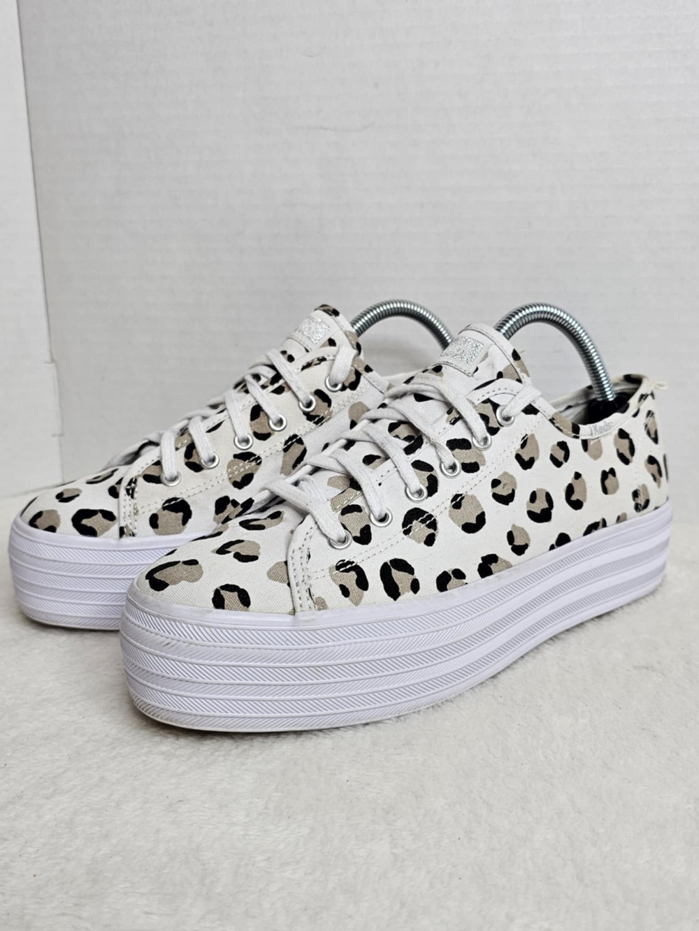 🖤Keds White Black Leopard Triple Decker Platform Flats Sneakers Shoes Size 9.5